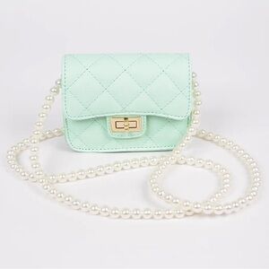 Mint Faux Pearl Strap Quilted Clutch – Mini Purse with Gold Twist Lock